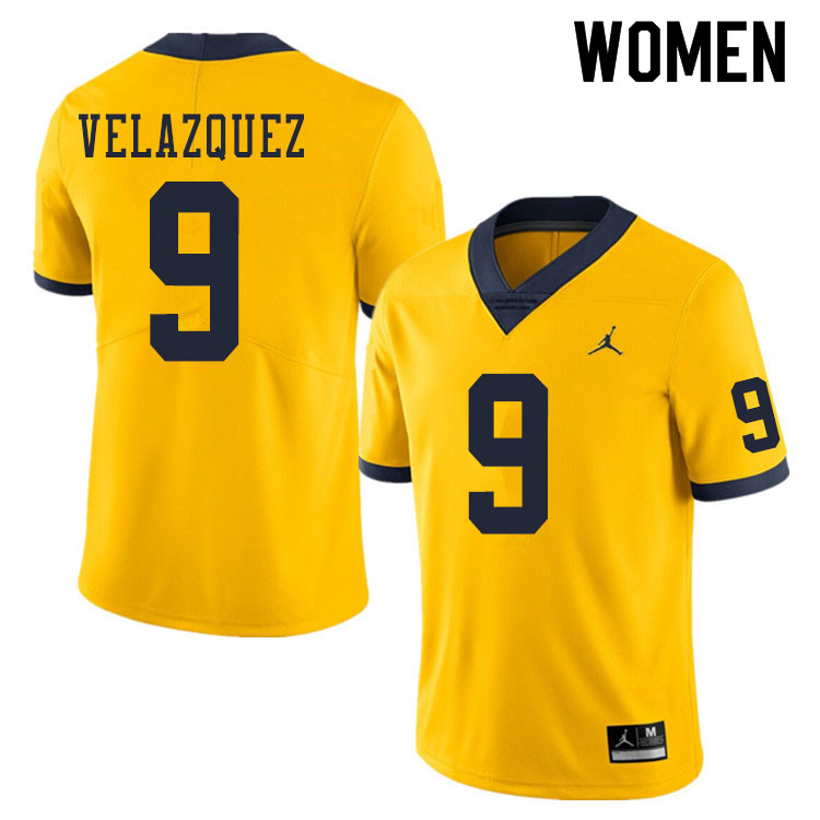 Women #9 Joey Velazquez Michigan Wolverines College Football Jerseys Sale-Yellow